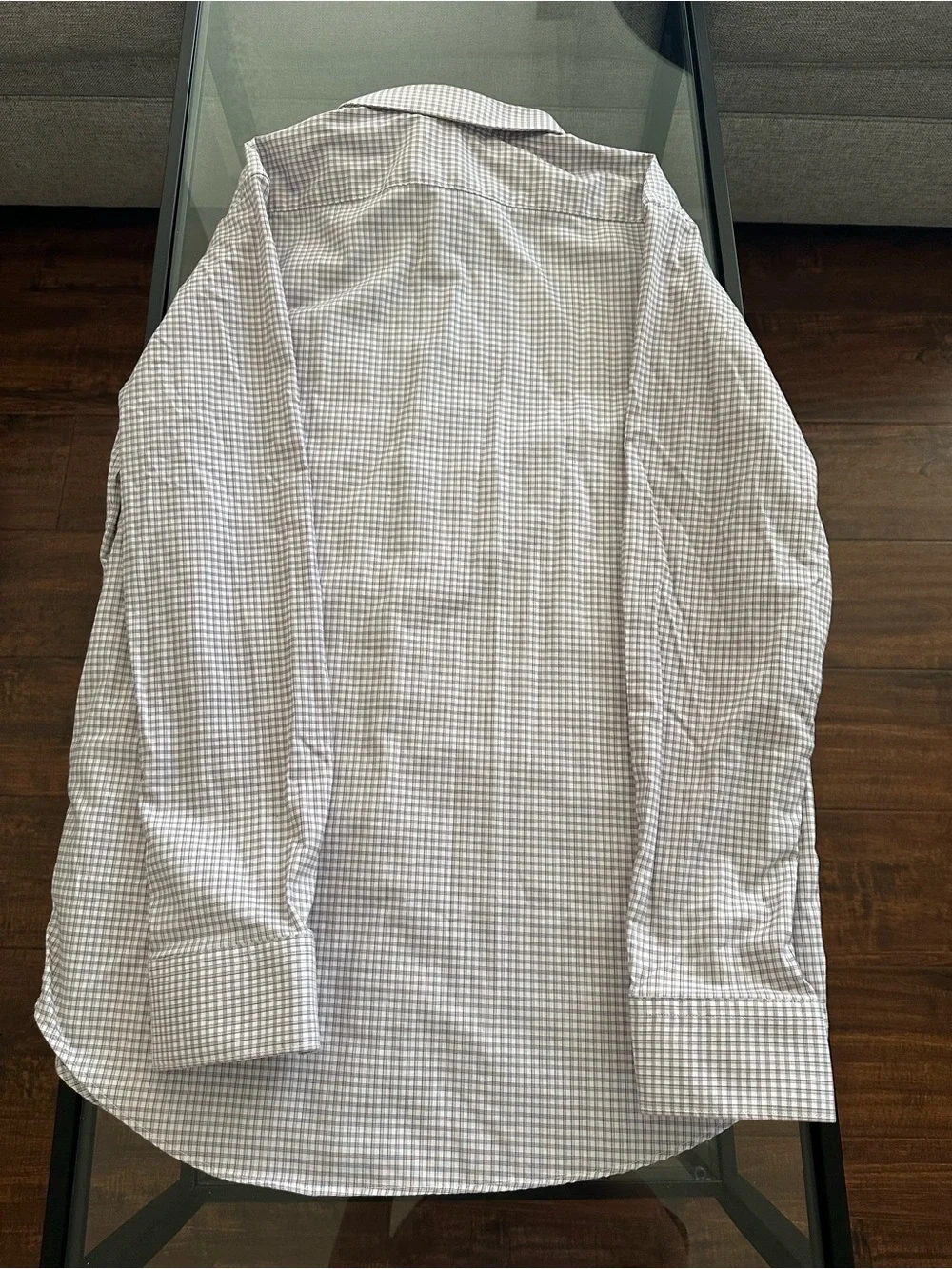 Banana Republic Men's Light Gray and White Checked Dress Shirt